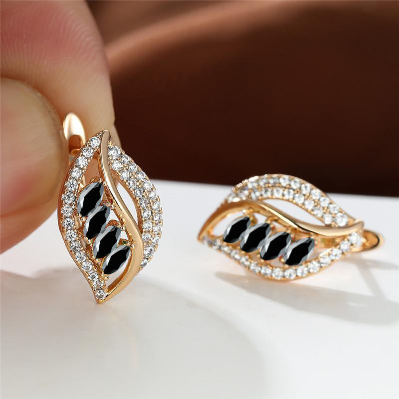 Leaf-Shaped Rhinestone Stud Earrings – Zircon Women’s Jewelry
