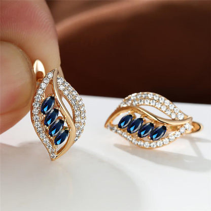 Leaf-Shaped Rhinestone Stud Earrings – Zircon Women’s Jewelry