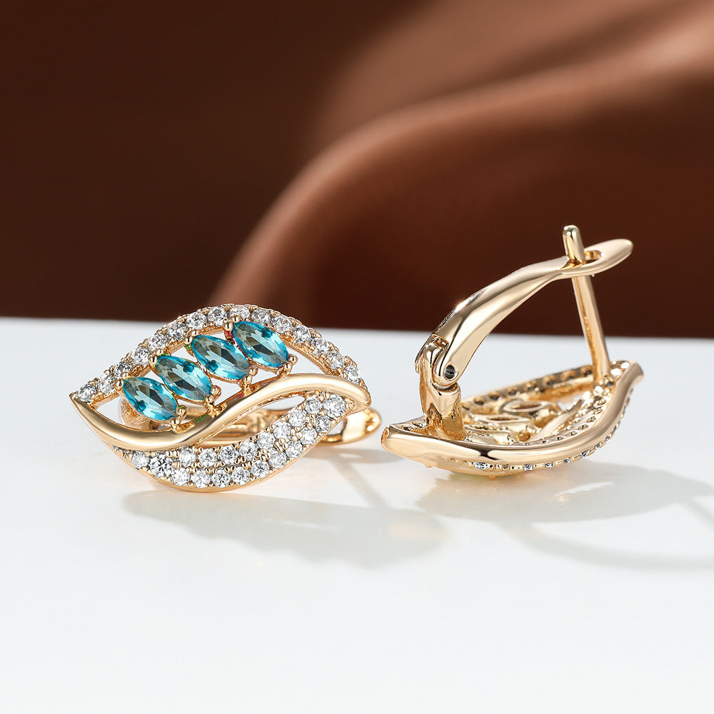 Leaf-Shaped Rhinestone Stud Earrings – Zircon Women’s Jewelry