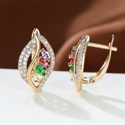 Leaf-Shaped Rhinestone Stud Earrings – Zircon Women’s Jewelry