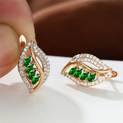 Leaf-Shaped Rhinestone Stud Earrings – Zircon Women’s Jewelry