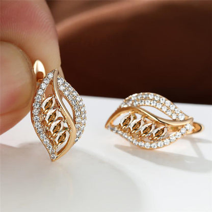 Leaf-Shaped Rhinestone Stud Earrings – Zircon Women’s Jewelry