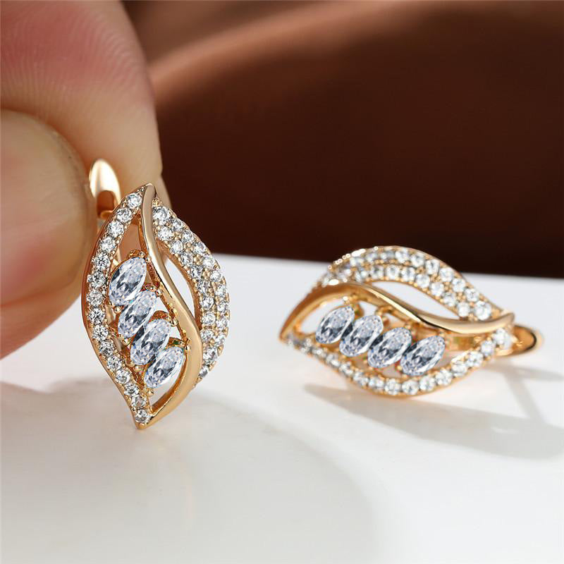 Leaf-Shaped Rhinestone Stud Earrings – Zircon Women’s Jewelry