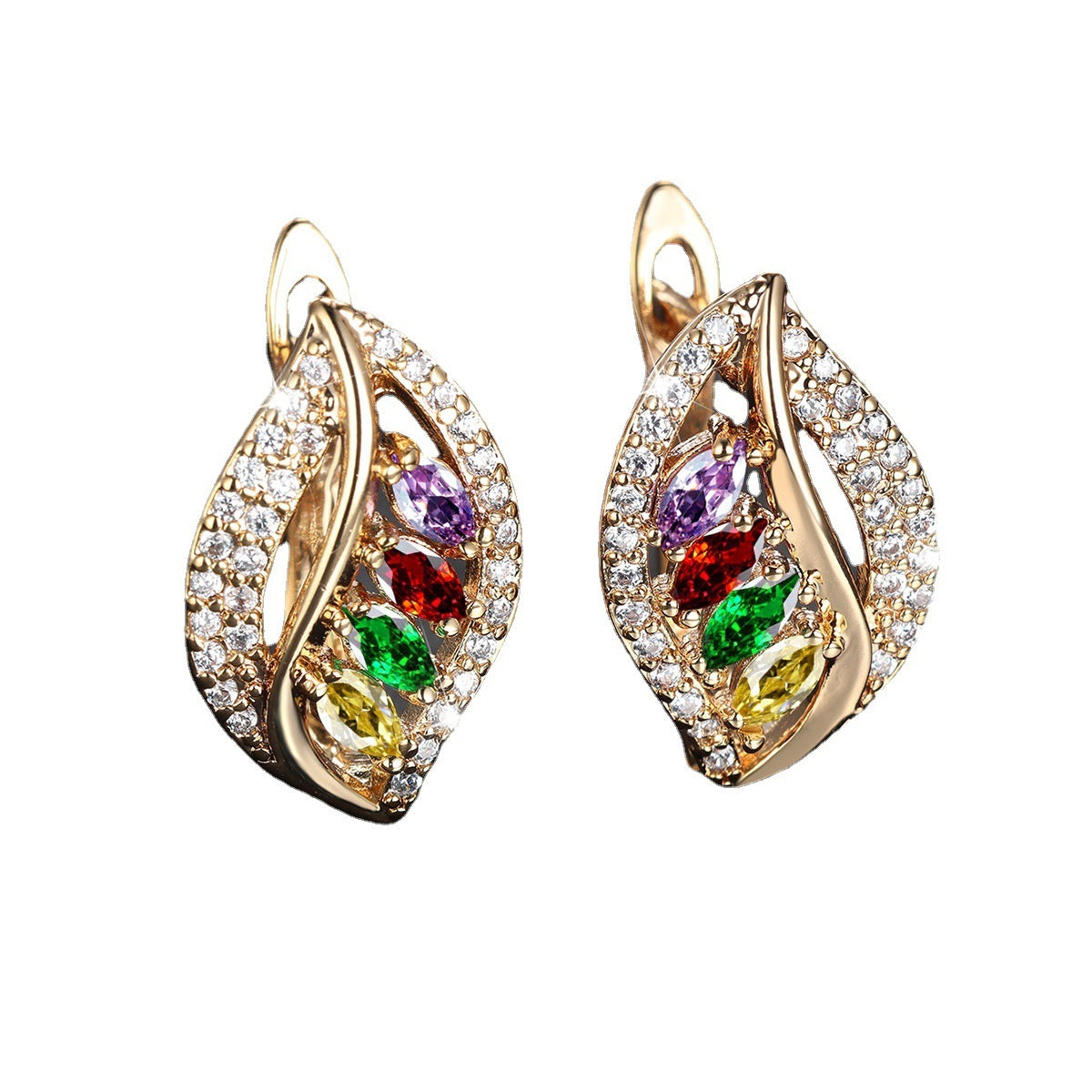 Leaf-Shaped Rhinestone Stud Earrings – Zircon Women’s Jewelry