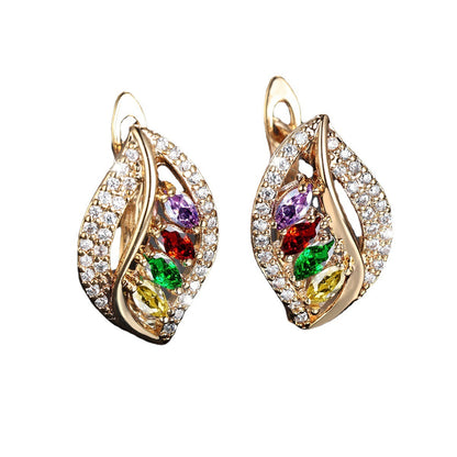 Leaf-Shaped Rhinestone Stud Earrings – Zircon Women’s Jewelry