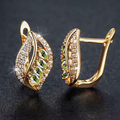 Leaf-Shaped Rhinestone Stud Earrings – Zircon Women’s Jewelry