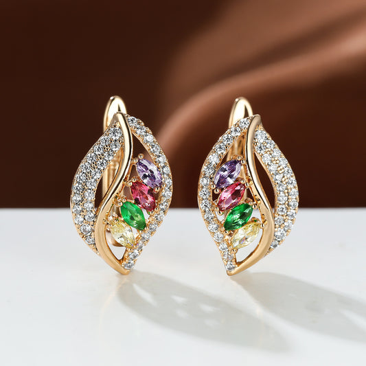 Leaf-Shaped Rhinestone Stud Earrings – Zircon Women’s Jewelry
