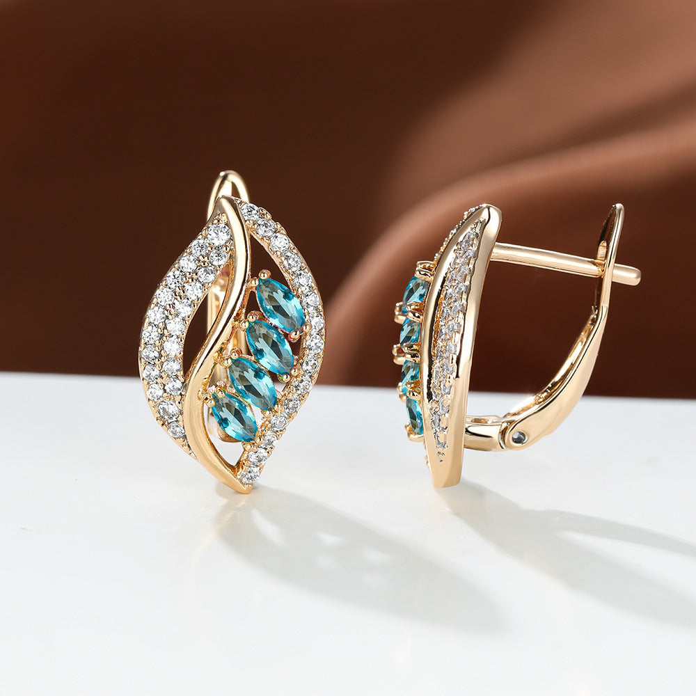 Leaf-Shaped Rhinestone Stud Earrings – Zircon Women’s Jewelry