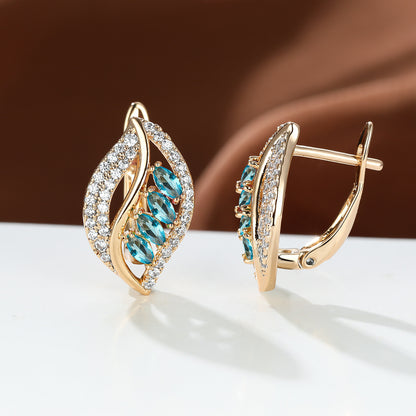 Leaf-Shaped Rhinestone Stud Earrings – Zircon Women’s Jewelry