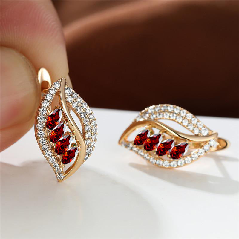 Leaf-Shaped Rhinestone Stud Earrings – Zircon Women’s Jewelry