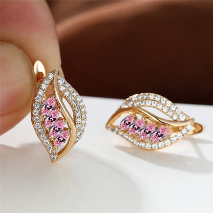 Leaf-Shaped Rhinestone Stud Earrings – Zircon Women’s Jewelry