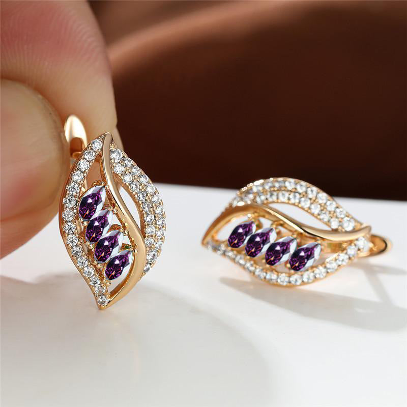 Leaf-Shaped Rhinestone Stud Earrings – Zircon Women’s Jewelry